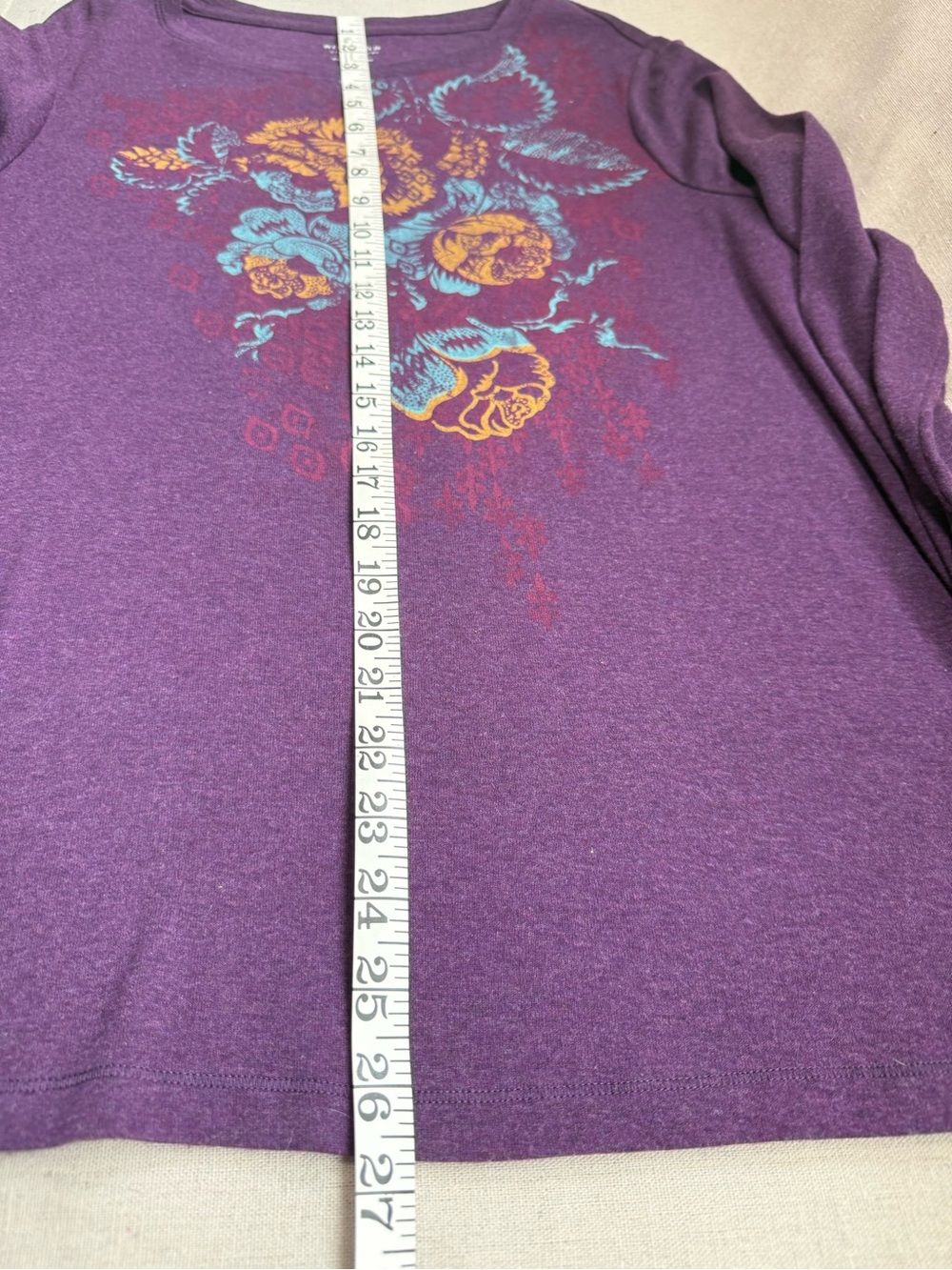 NWT Eggplant Heather Gold Turquoise Graphic Tee Top Long Sleeve Women's Plus 0X - Picture 9 of 9